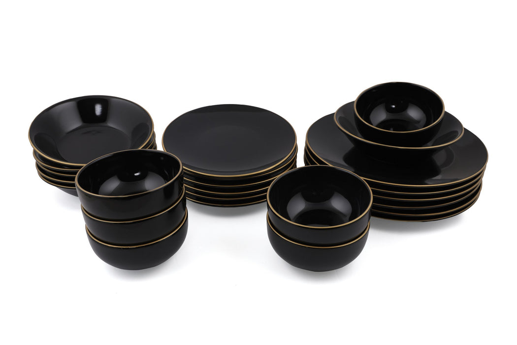 Set Vesela 24 Piese, Asi Home Ty Black, Ceramica, Negru/Auriu