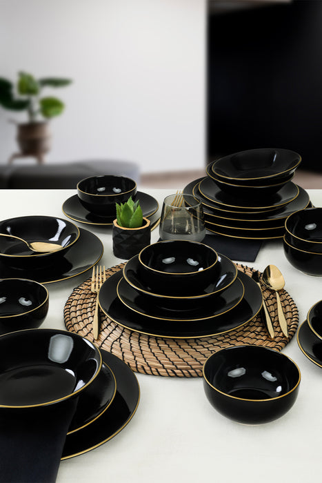 Set Vesela 24 Piese, Asi Home Ty Black, Ceramica, Negru/Auriu