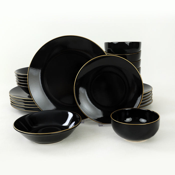 Set Vesela 24 Piese, Asi Home Ty Black, Ceramica, Negru/Auriu