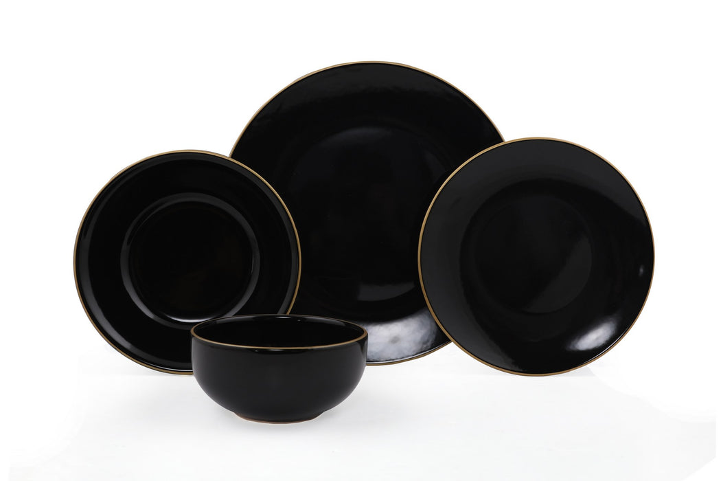 Set Vesela 24 Piese, Asi Home Ty Black, Ceramica, Negru/Auriu