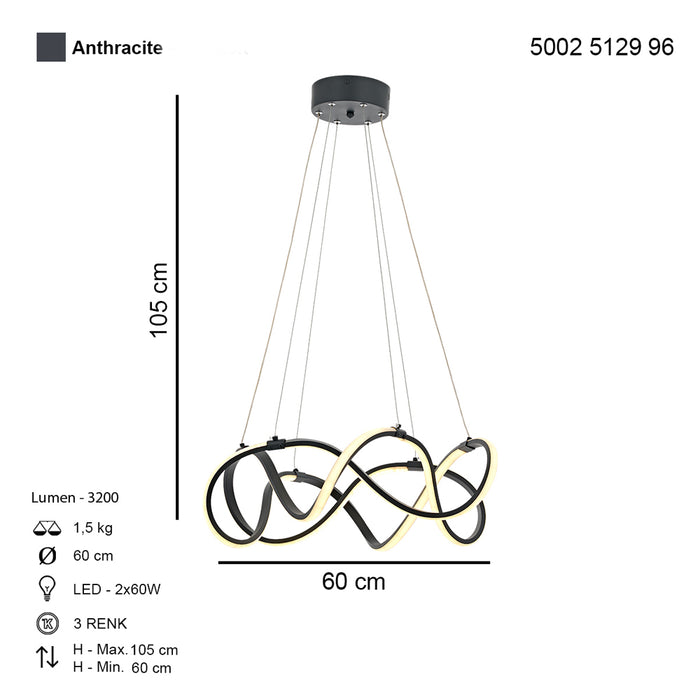 Lustra LED Burgaz Asi Home, LED 2xLED-60W, antracit, switch lumina calda si lumina rece 5129-96-02L