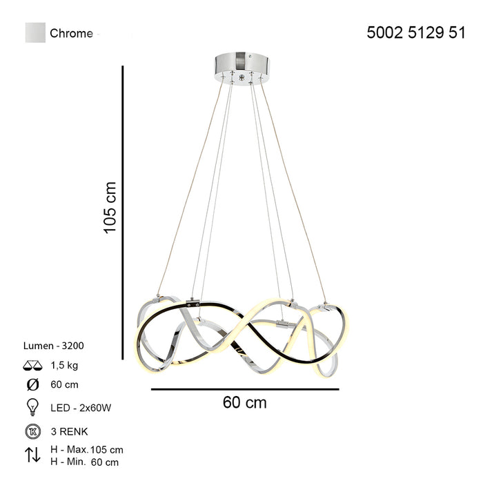 Lustra LED Burgaz Asi Home, LED 2xLED-60W, crom, switch lumina calda si lumina rece 5129-51-02L