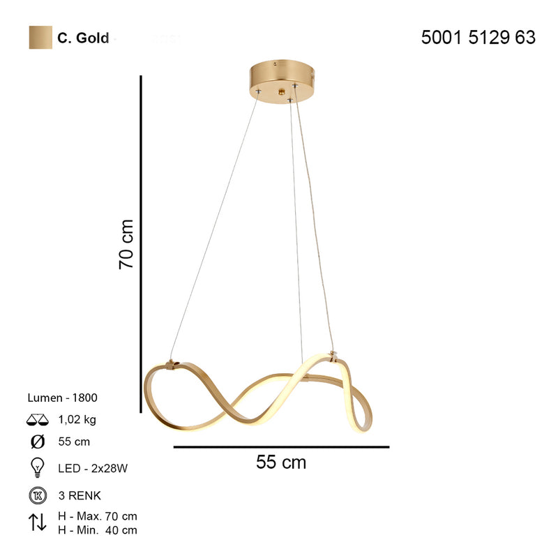 Lustra LED Burgaz Asi Home, LED, 1xLED-28W, auriu mat 5129-63-01L
