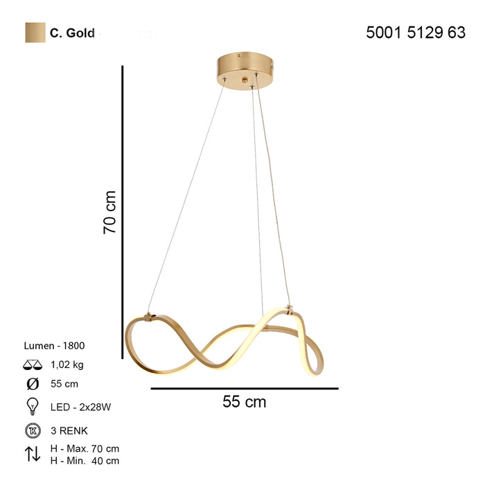 Lustra LED Burgaz Asi Home, LED, 1xLED-28W, auriu mat 5129-63-01L