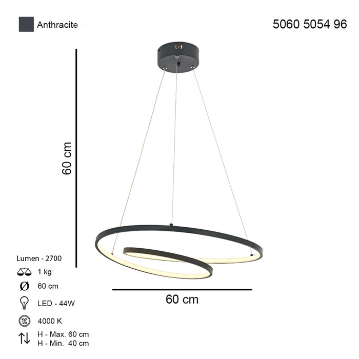 Lustra LED Lundra Asi Home, LED 60 CM 1xLED-44W, antracit, lumina naturala 5054-96-60L