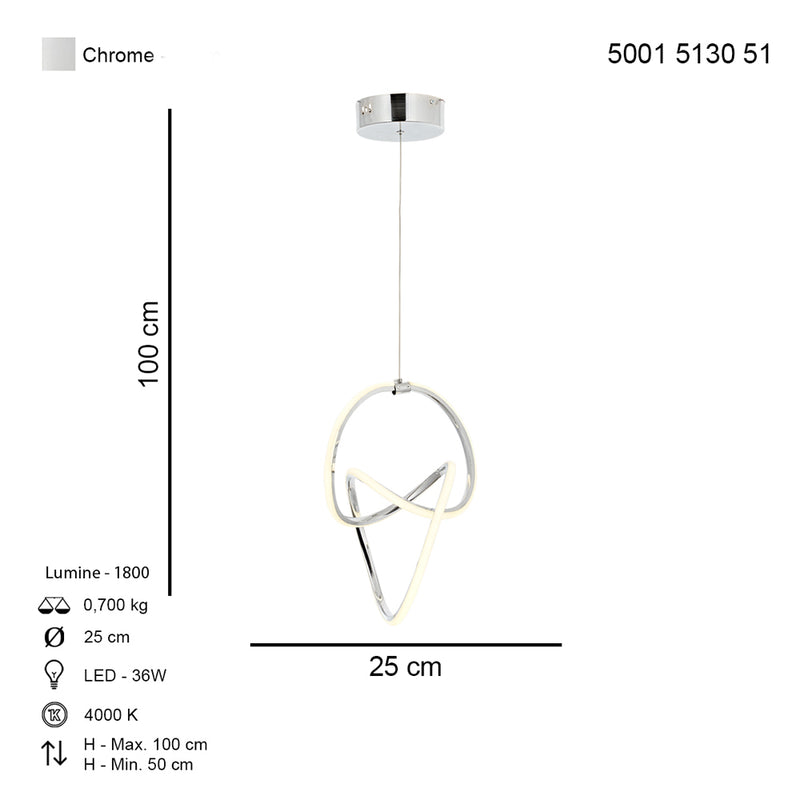 Lustra LED Muzik Asi Home, LED 1xLED-36W, crom, lumina naturala 5130-51-01L