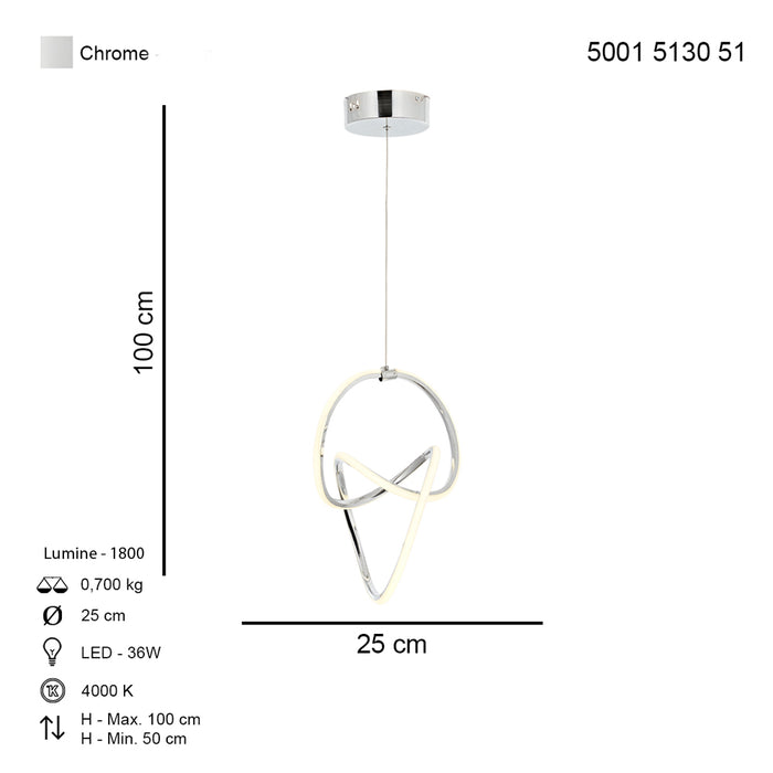 Lustra LED Muzik Asi Home, LED 1xLED-36W, crom, lumina naturala 5130-51-01L