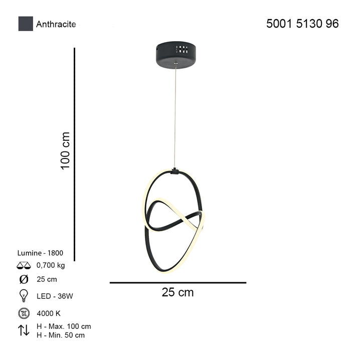 Lustra LED Muzik Asi Home, LED 1xLED-36W, antracit, lumina naturala 5130-96-01L