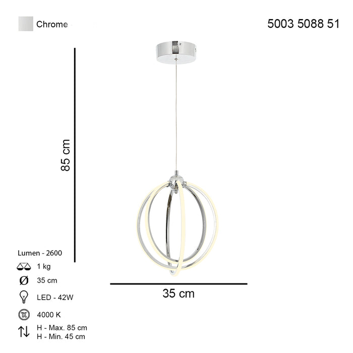 Lustra LED Plevne Asi Home, LED 3xLED-42W, crom, lumina naturala 5088-51-03L