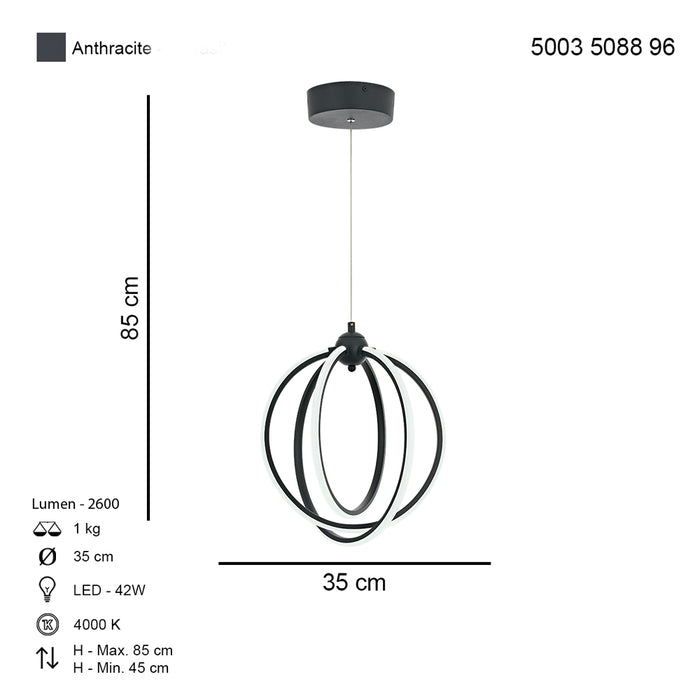 Lustra LED Plevne Asi Home, LED 3xLED-42W, antracit, lumina naturala 5088-96-03L