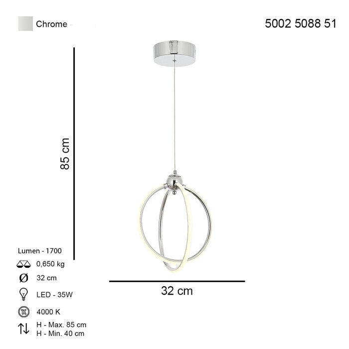 Lustra LED Plevne Asi Home, LED 2xLED-35W, crom, lumina naturala 5088-51-02L