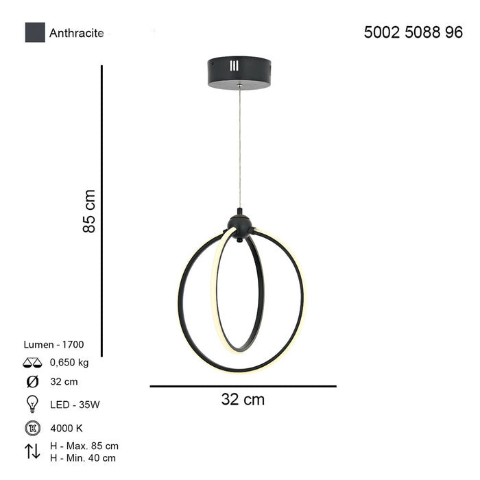 Lustra LED Plevne Asi Home, LED 2xLED-35W, antracit, lumina naturala 5088-96-02L