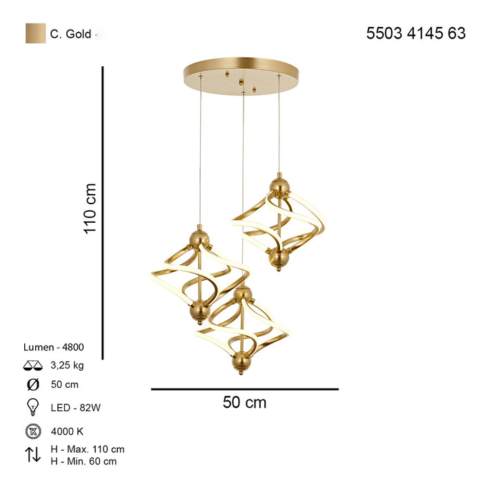 Lustra LED Ravena Asi Home, LED, 3xLED-82W, auriu mat  4145-63-03L