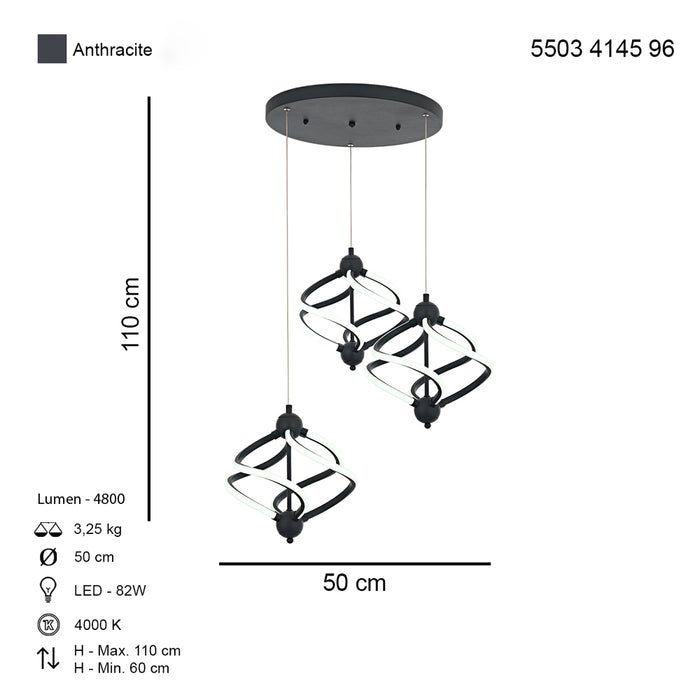 Lustra LED Ravena Asi Home, LED, 3xLED-82W, antracit 4145-96-03L