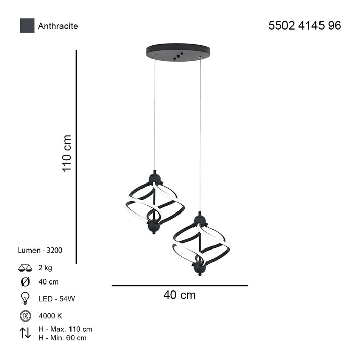 Lustra LED Ravena Asi Home, LED 2xLED-54W, antracit, 4000K 4145-96-02L