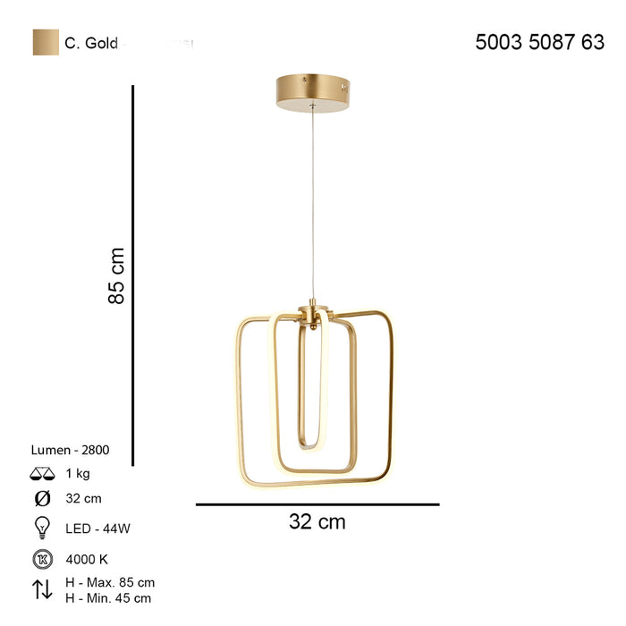 Lustra LED Sofya Asi Home, LED 3xLED-44W, auriu mat, lumina naturala 5087-63-03L