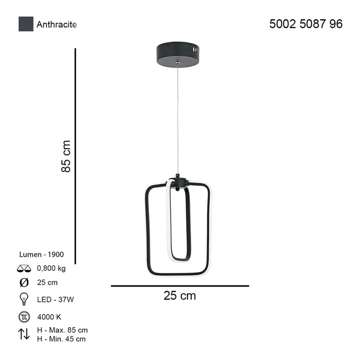 Lustra LED Sofya Asi Home, LED 2xLED-37W, antracit, lumina naturala 5087-96-02L