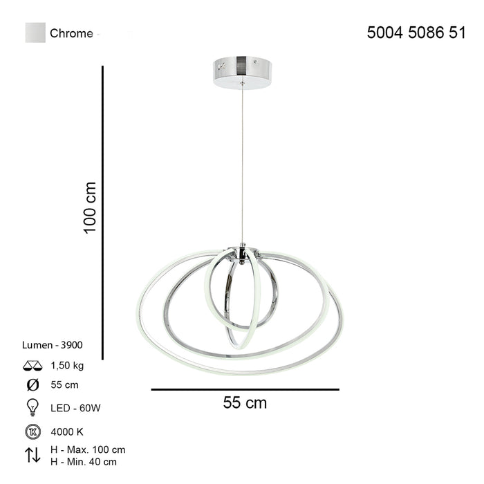 Lustra LED Varna Asi Home, LED 4xLED-60W, crom, lumina naturala 5086-51-04L