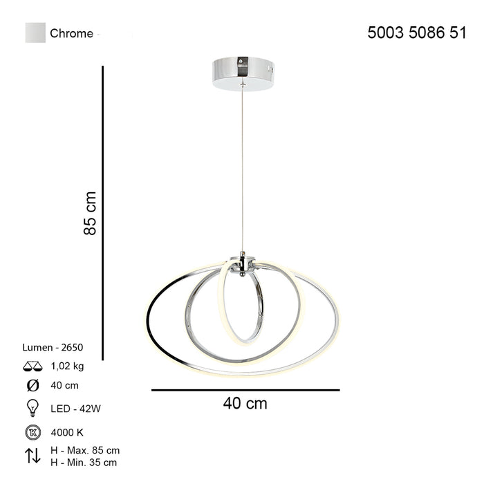 Lustra LED Varna Asi Home, LED 3xLED-42W, crom, lumina naturala 5086-51-03L