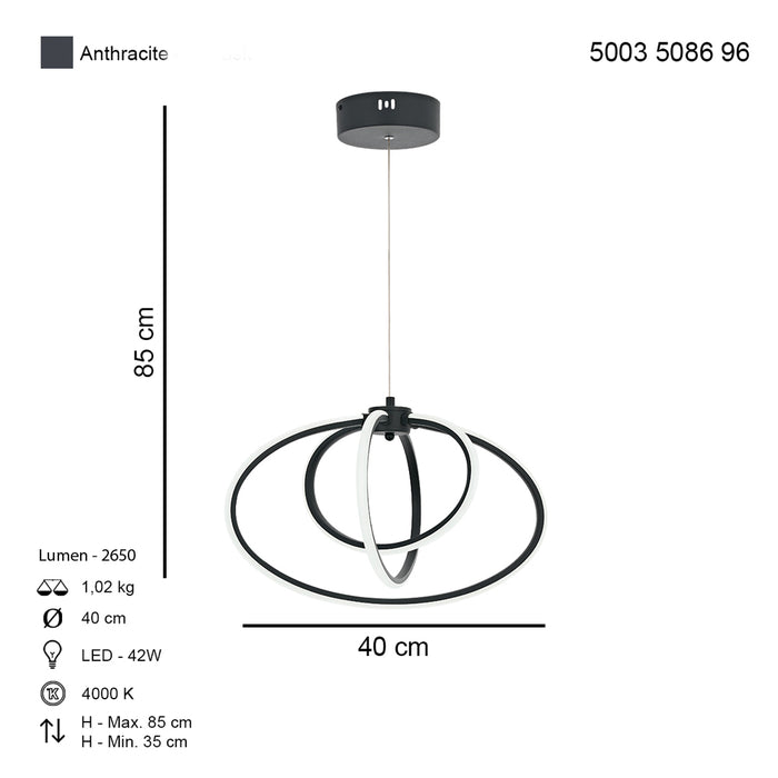 Lustra LED Varna Asi Home, LED 3xLED-42W, antracit, lumina naturala 5086-96-03L