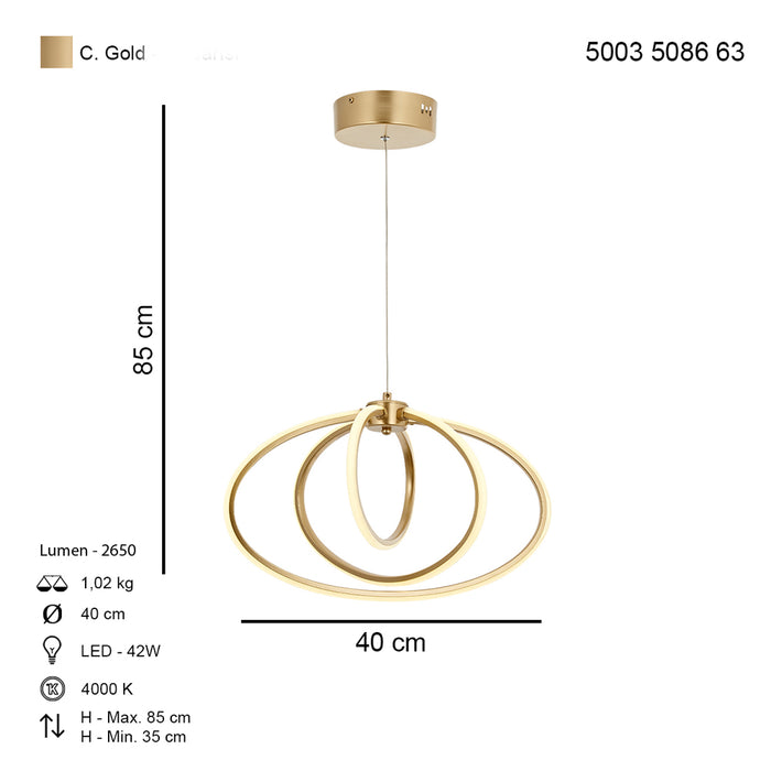 Lustra LED Varna Asi Home, LED 3xLED-42W, auriu mat, lumina naturala 5086-63-03L