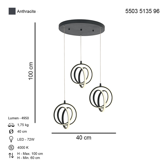 Lustra LED Zamir Asi Home, LED 3xLED-72W, antracit, lumina naturala 5135-96-03L