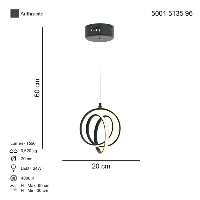 Lustra LED Zamir K Asi Home, LED 1xLED-24W, antracit, lumina naturala 5135-96-01KL