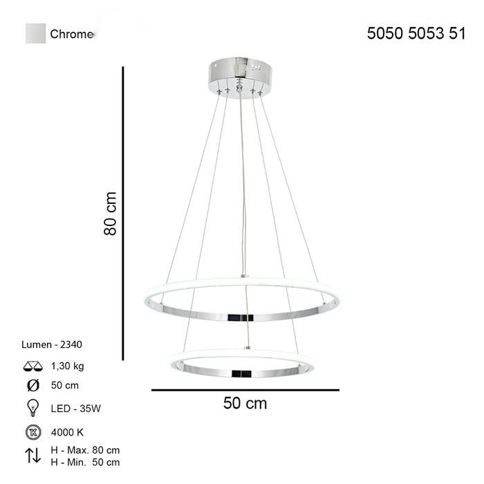 Lustra LED Lund Asi Home, LED 50 CM 2xLED-87W, crom 5053-51-50L