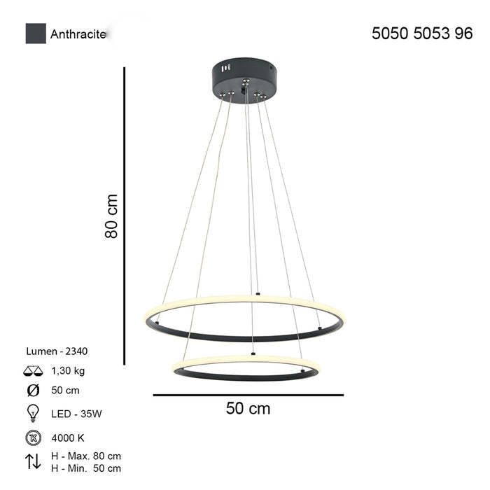 Lustra LED Lund Asi Home, LED 50 CM 2xLED-87W, antracit 5053-96-50L