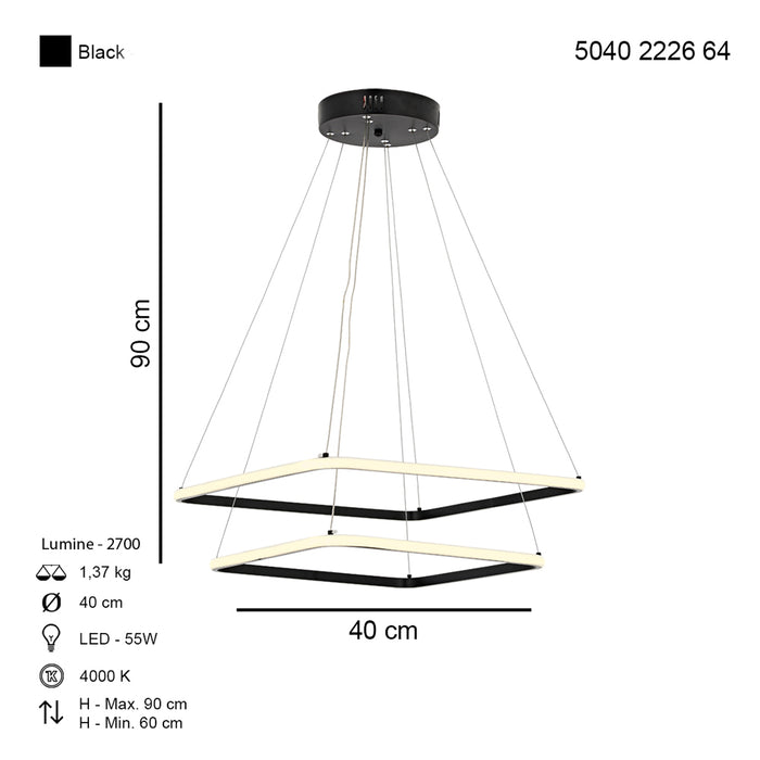 Lustra LED Moldova Asi Home, LED 40 CM 2xLED-55W, negru, lumina naturala 2226-64-40L