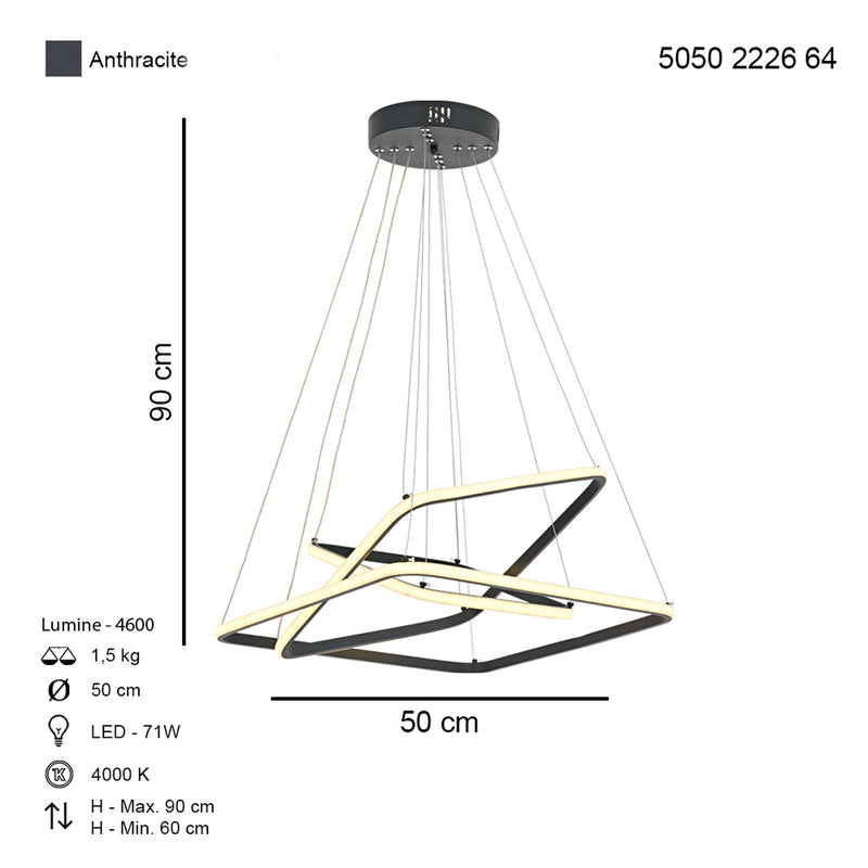 Lustra LED Moldova Asi Home, LED 50 CM 3xLED-71W, negru, lumina naturala 2226-64-50L
