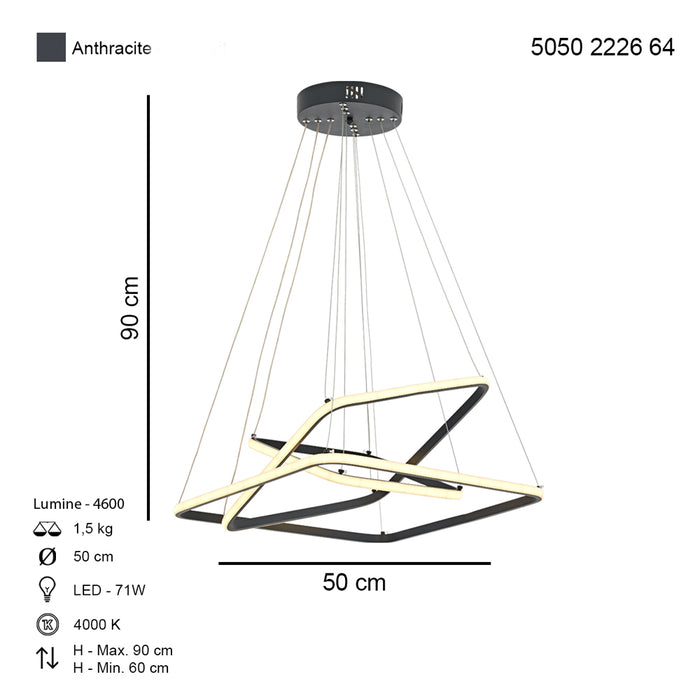 Lustra LED Moldova Asi Home, LED 50 CM 3xLED-71W, negru, lumina naturala 2226-64-50L