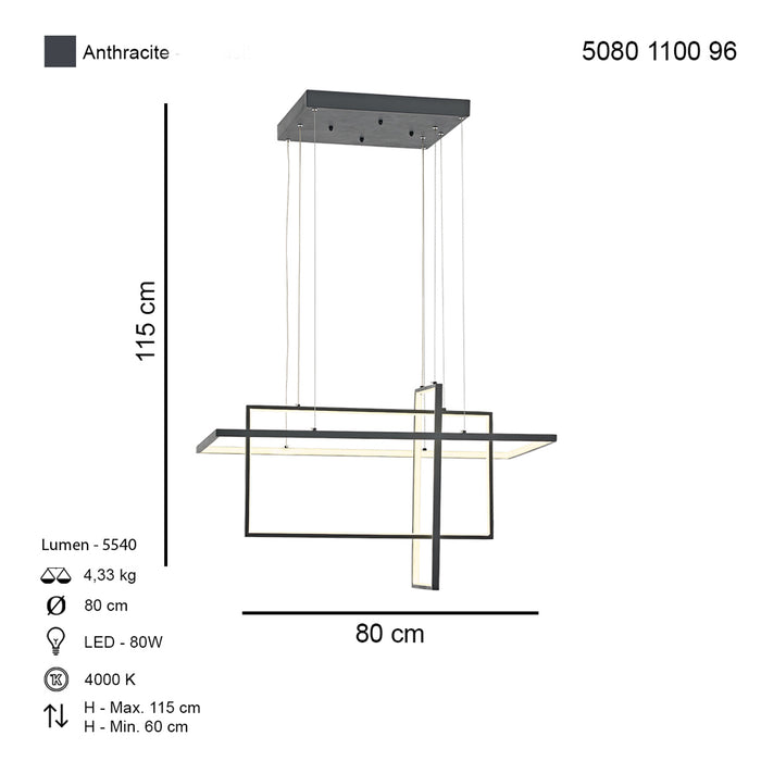 Lustra LED Cirak Asi Home, LED 80 CM LED-80W, antracit 1100-96-80L