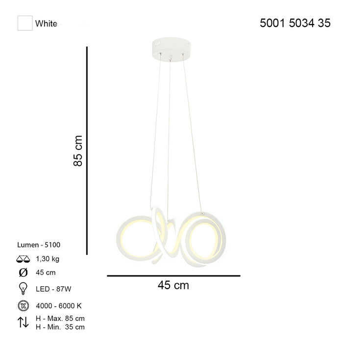 Lustra LED Kelebek Asi Home, LED 1xLED-87W, alb 5034-35-01L