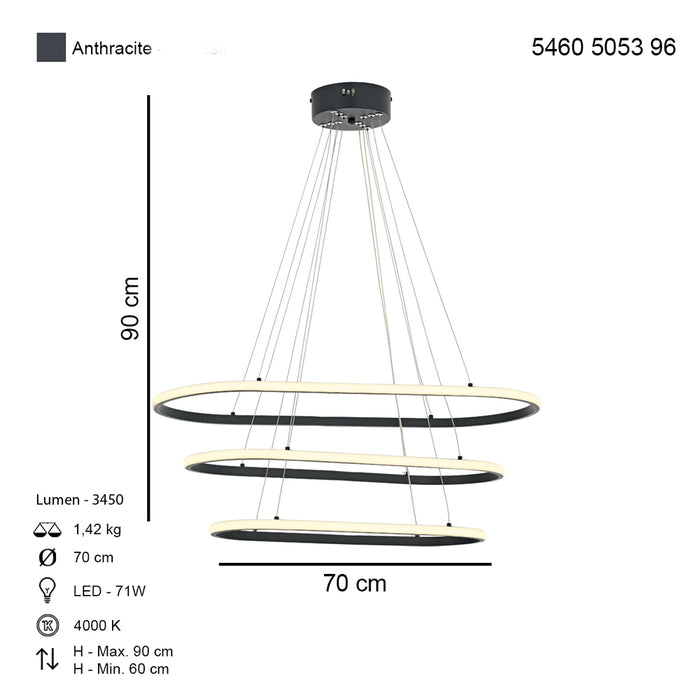 Lustra LED Lund Asi Home, LED Sirali 60 CM 3xLED-71W, antracit 5054-96-60SL