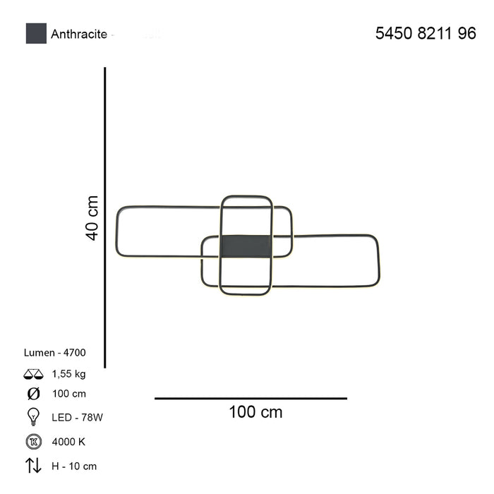 Lustra LED Molde Asi Home, LED 50 CM LED-78W, antracit 8211-96-50L