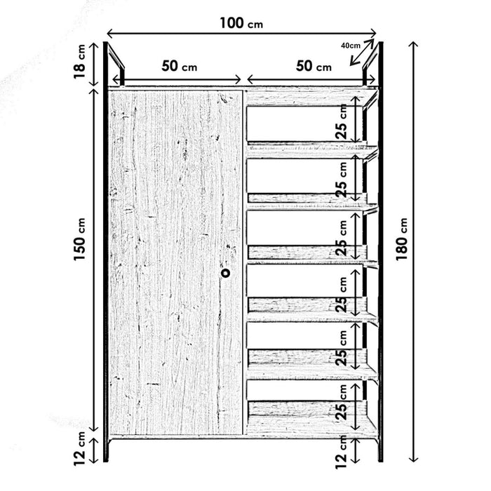 Dulap Asi Home Rüzgar Trend Gardırop L613, Stejar, 100 x180 x40 cm