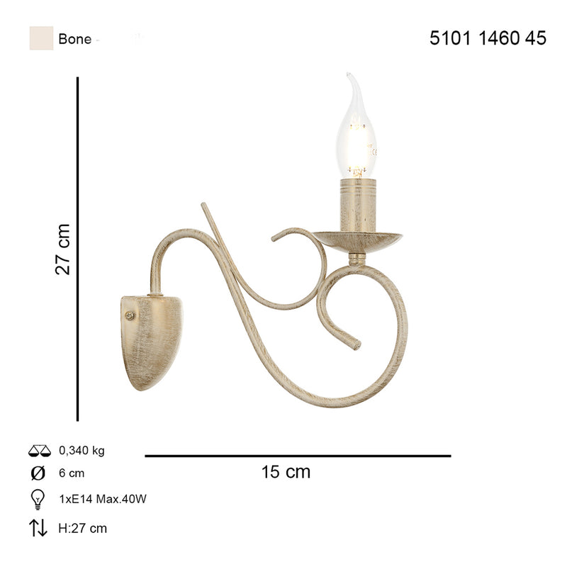 Aplica Perete Slia Asi Home, 1xE14-40W Crem Patina Aurie 1460-45-19