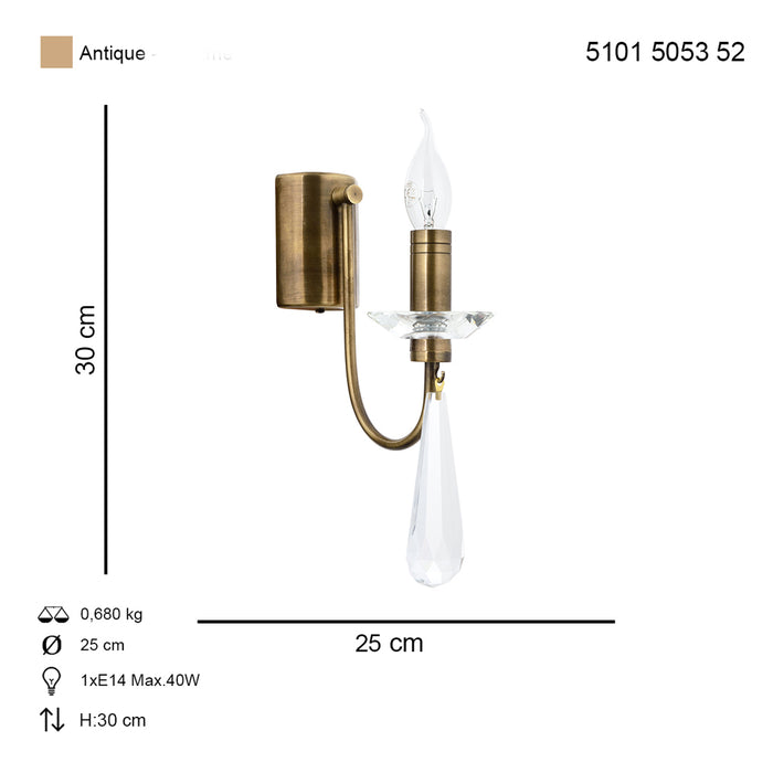 Aplica Cristal Prenses Asi Home, 1xE14-40W Antiq 5053-52-19