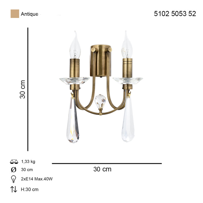 Aplica Cristal Prenses Asi Home, 2xE14-40W Antiq 5053-52-29