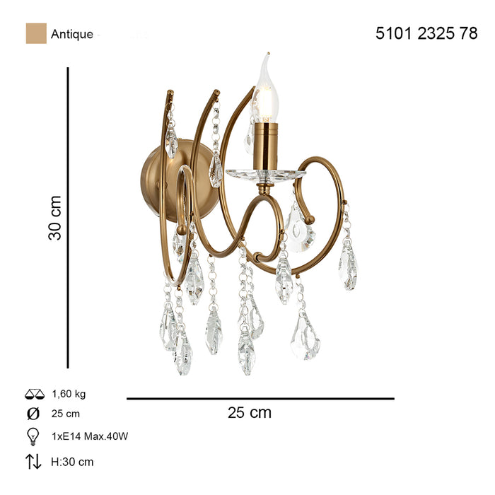 Aplica Cristal Lilya Asi Home, 1xE14-40W Antiq 2325-52-19