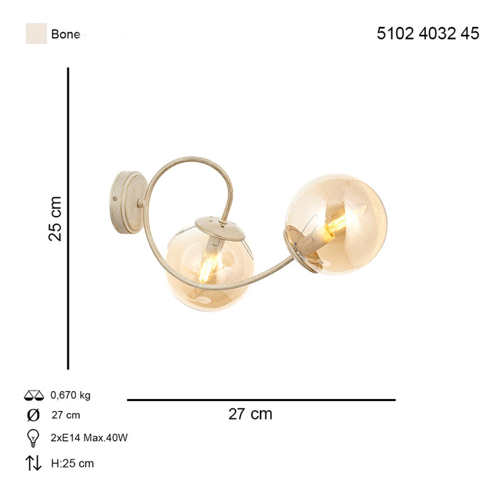 Aplica Moderna Maral Asi Home, 2xE14-40W Crem Patina Aurie 4032-45-29