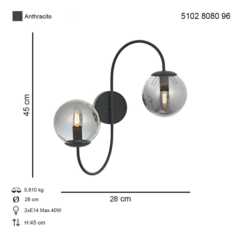 Aplica Moderna Sinir Asi Home, 2xE14-40W Antracit 8080-96-29