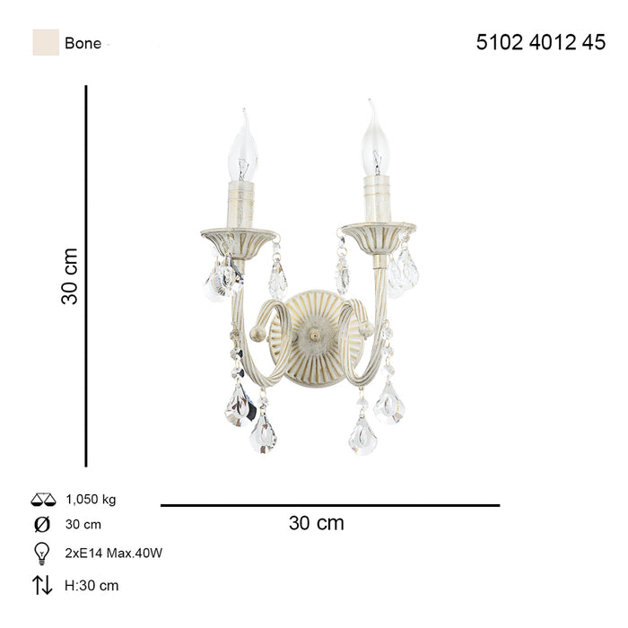 Aplica Cristal Ilyum Asi Home, 2xE14-40W Crem Patina Aurie 4012-45-29