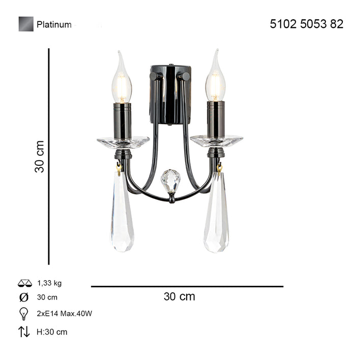 Aplica Cristal Prenses Asi Home, 2xE14-40W Fume 5053-82-29