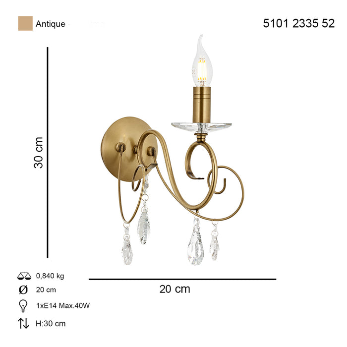 Aplica Cristal Reka Asi Home, 1xE14-40W Antiq 2335-52-19