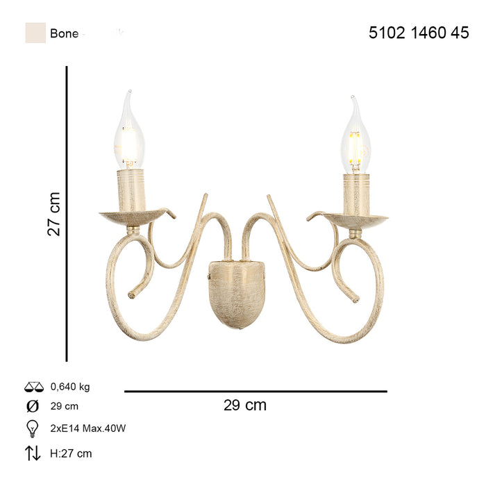 Aplica Perete Slia Asi Home, 2xE14-40W Crem Patina Aurie 1460-45-29