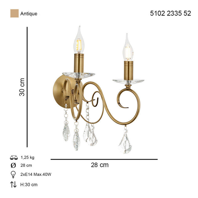 Aplica Cristal Reka Asi Home, 2xE14-40W Antiq 2335-52-29