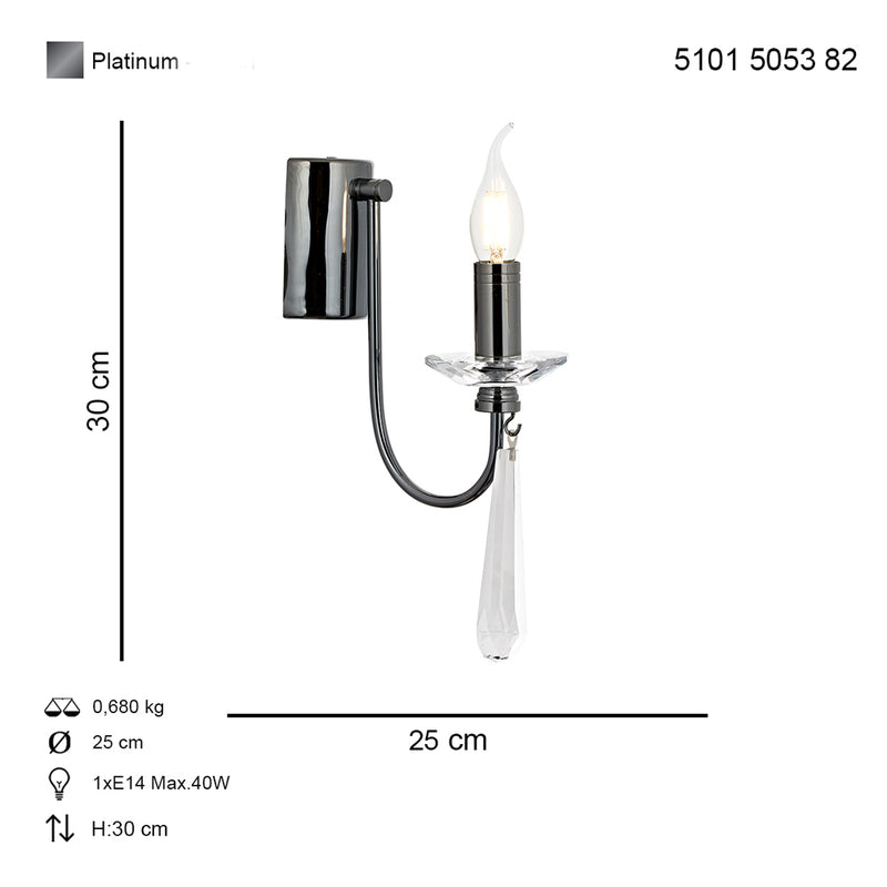 Aplica Cristal Prenses Asi Home, 1xE14-40W Fume 5053-82-19