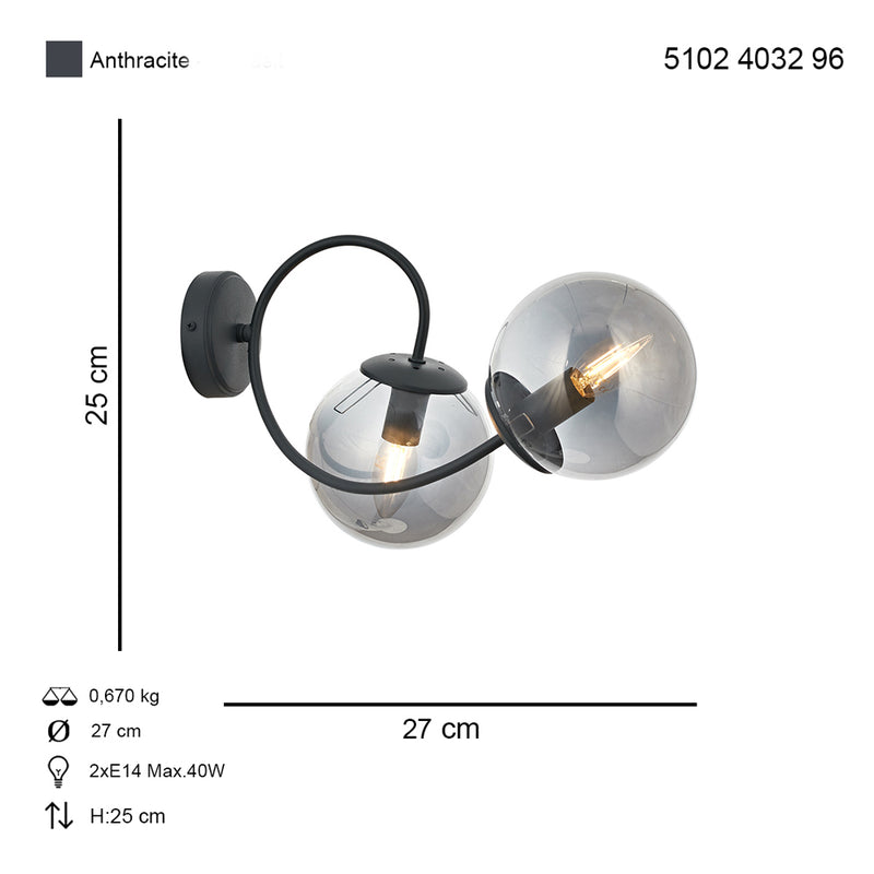 Aplica Moderna Maral Asi Home, 2xE14-40W Antracit 4032-96-29